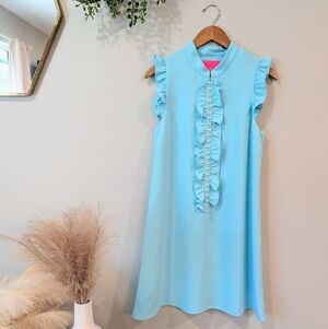 Lilly Pulitzer Blue Ruffled Dress With Pearls Size 8